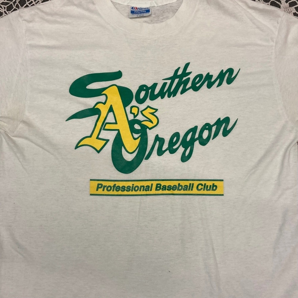 Vintage Hanes Southern Oregon A's Baseball T-Shirt White Mens Large 80s 90s MiLB - Picture 2 of 6